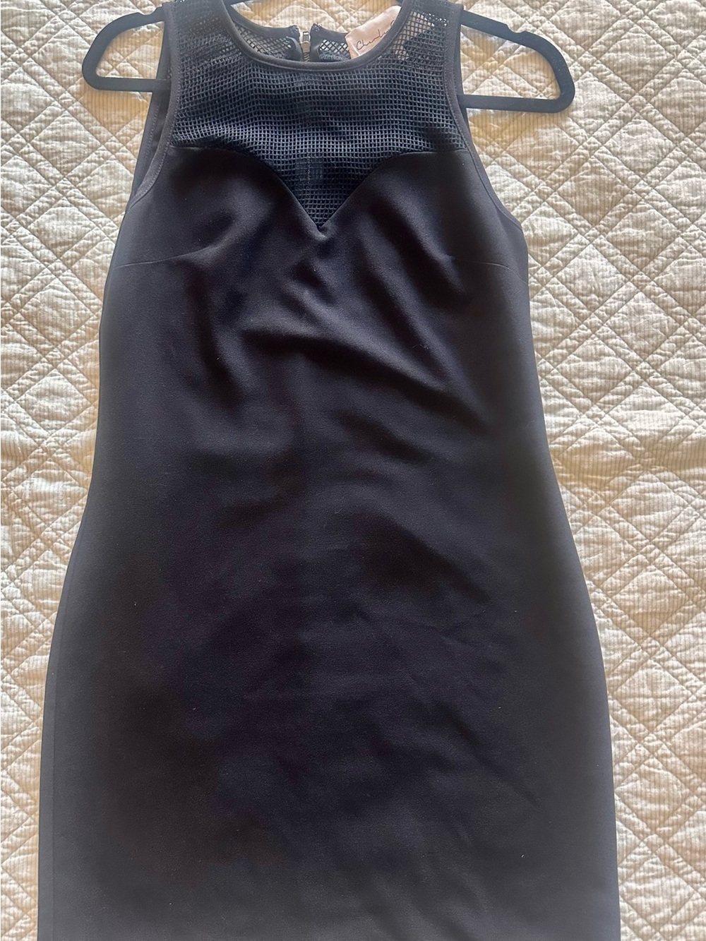 Charles Henry Black Mesh Yoke Sleeveless Sheath Dress
